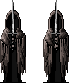 two reaper statues with swords